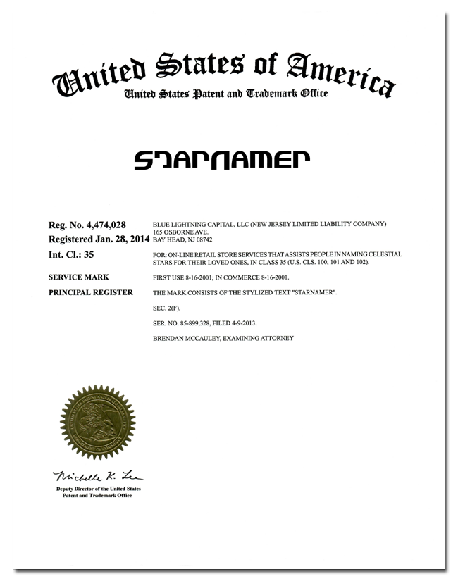Official StarNamer Registered Trademark